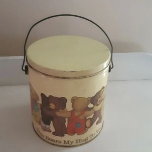Vtg 1984 Teddy Bear Tin Bucket Marjorie Sarnat "This Bears My Hug To You 7.5''